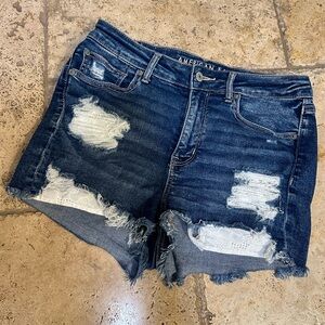 American Eagle Outfitters Women's Ripped Jean Shorts - Dark Blue